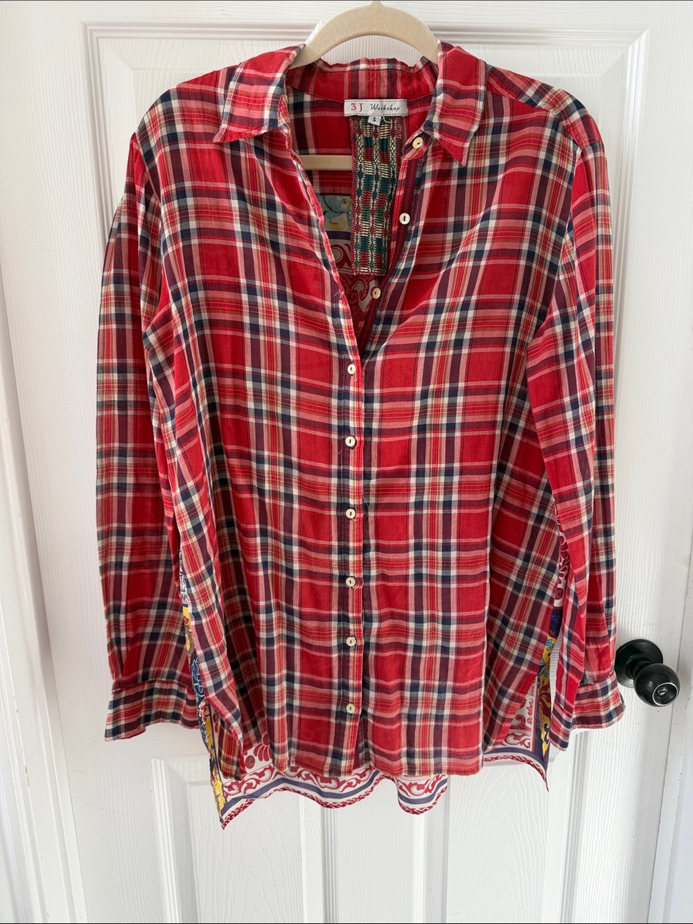 Johnny Was Red Plaid Button-Down Shirt